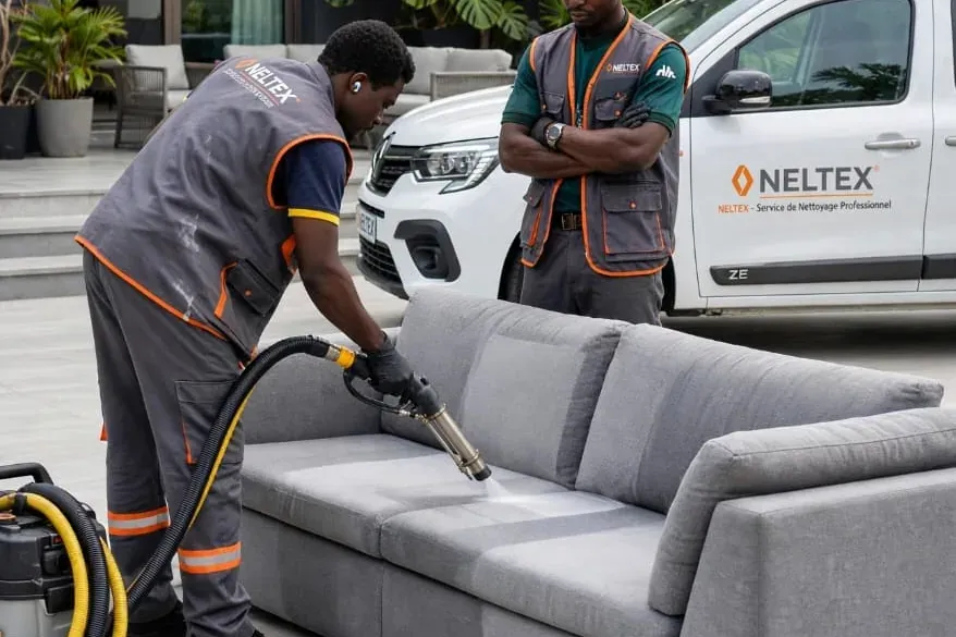 Canapé nettoyé par injection-extraction, à domicile