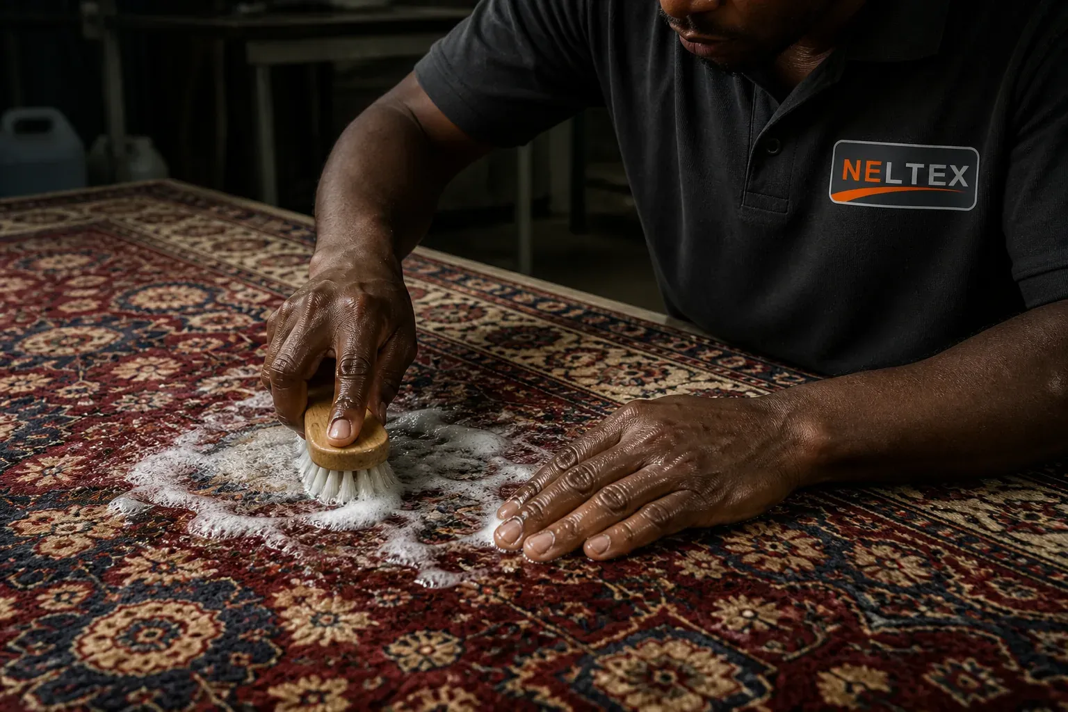 Shampouinage d’un tapis persan